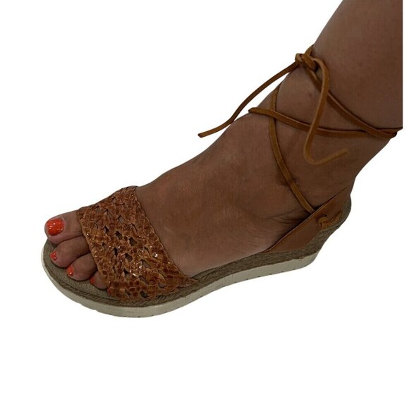 Gaimo Womens Brown Wedge Sandals Size 7 With Lace-Up Ankle Strap & Espadrille Pl - Picture 7 of 8